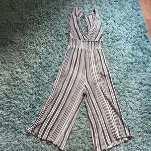 White and navy blue striped jump suit
